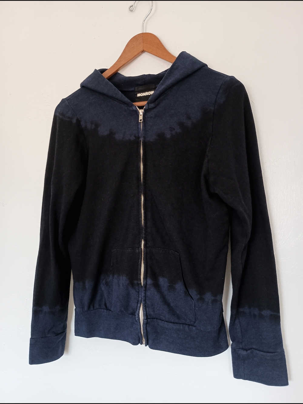 Monrow Black and Navy Dip-Dye Zip Hoodie